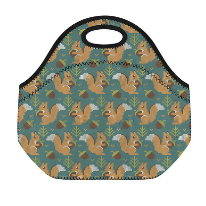 Squirrel Knitted Pattern Print Neoprene Lunch Bag