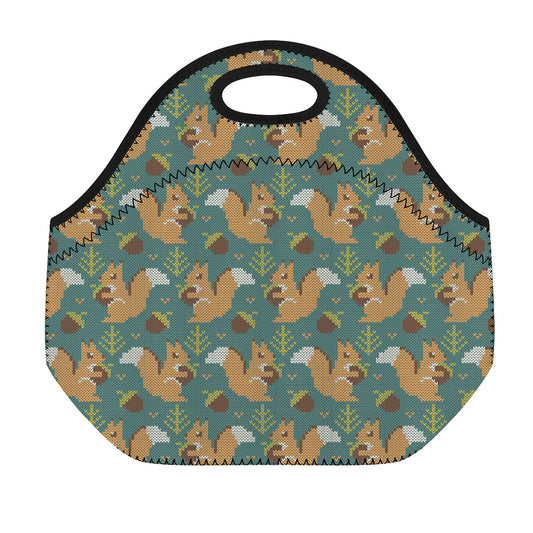 Squirrel Knitted Pattern Print Neoprene Lunch Bag
