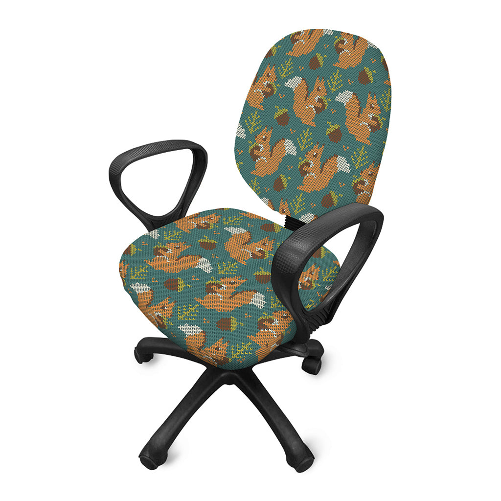 Squirrel Knitted Pattern Print Office Chair Cover