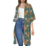 Squirrel Knitted Pattern Print Open Front Beach Cover Up