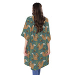 Squirrel Knitted Pattern Print Open Front Beach Cover Up