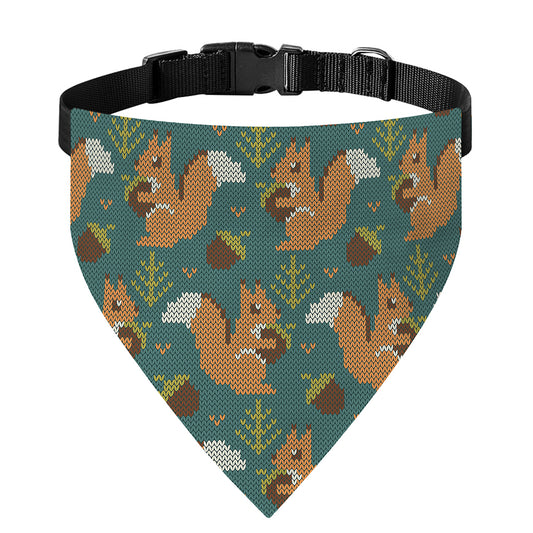 Squirrel Knitted Pattern Print Over The Collar Dog Bandana