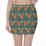Squirrel Knitted Pattern Print Pencil Mini Skirt