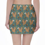 Squirrel Knitted Pattern Print Pencil Mini Skirt