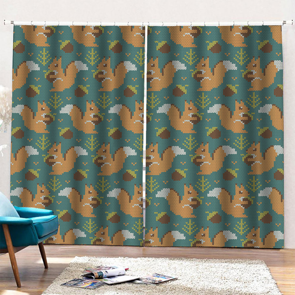 Squirrel Knitted Pattern Print Pencil Pleat Curtains