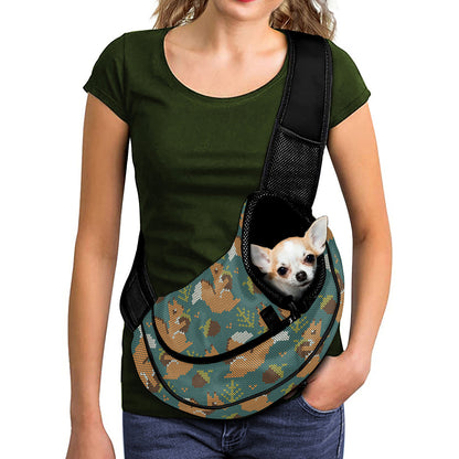 Squirrel Knitted Pattern Print Pet Sling Carrier