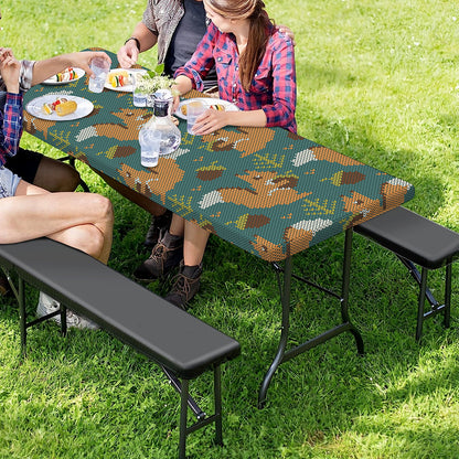 Squirrel Knitted Pattern Print Picnic Table Cover