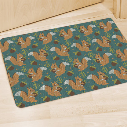 Squirrel Knitted Pattern Print Polyester Doormat