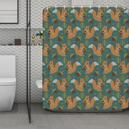 Squirrel Knitted Pattern Print Polyester Shower Curtain