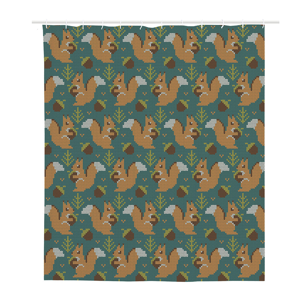 Squirrel Knitted Pattern Print Polyester Shower Curtain