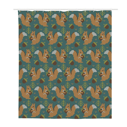 Squirrel Knitted Pattern Print Polyester Shower Curtain
