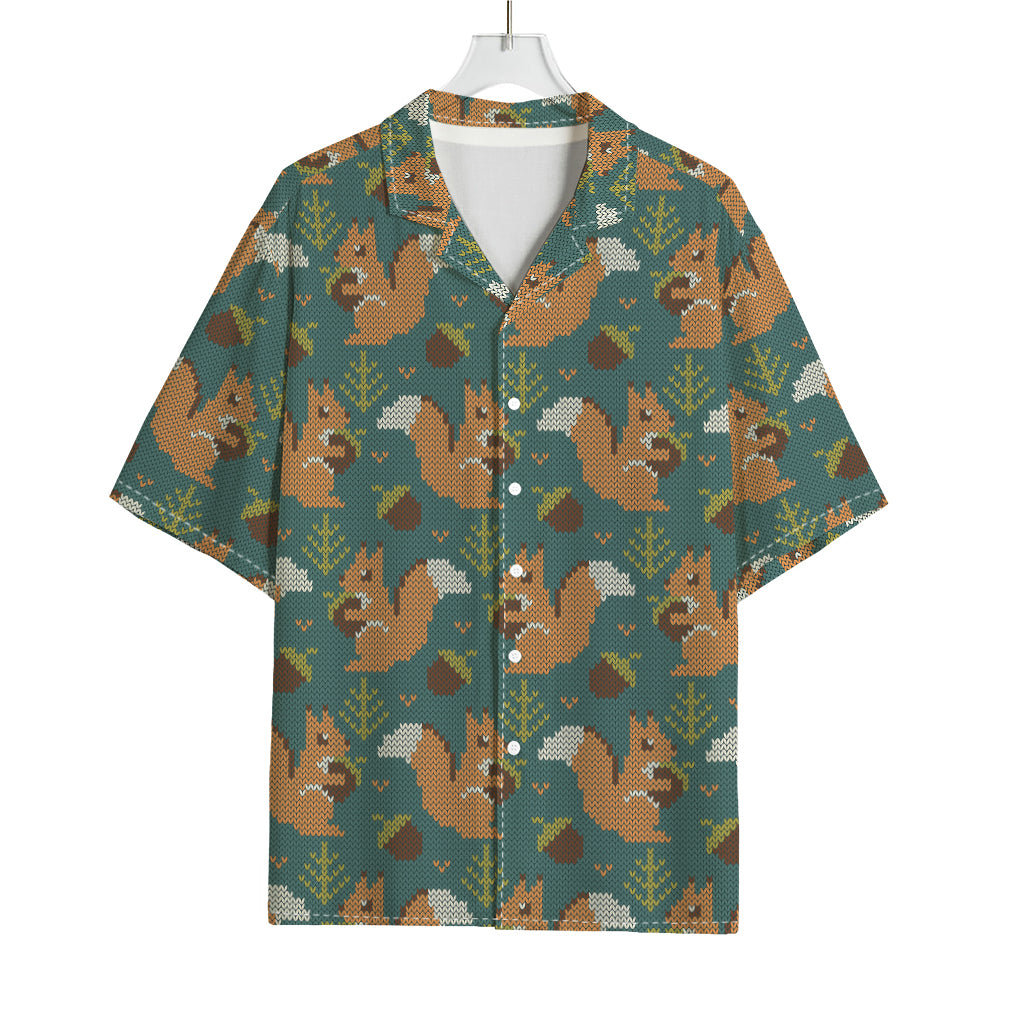 Squirrel Knitted Pattern Print Rayon Hawaiian Shirt