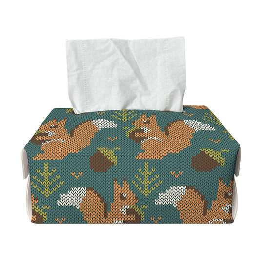 Squirrel Knitted Pattern Print Rectangle Tissue Box Cover