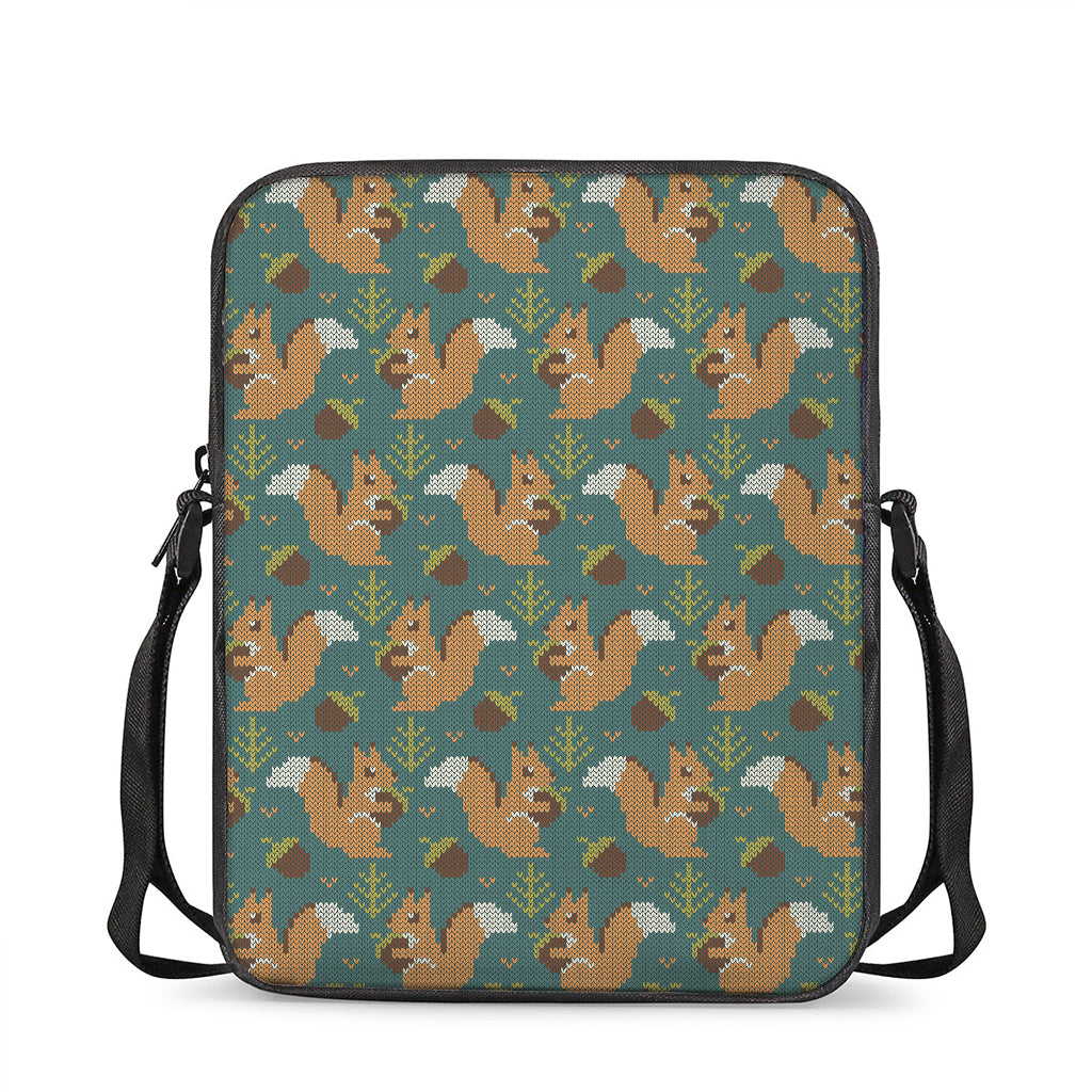 Squirrel Knitted Pattern Print Rectangular Crossbody Bag