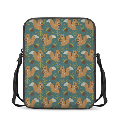 Squirrel Knitted Pattern Print Rectangular Crossbody Bag