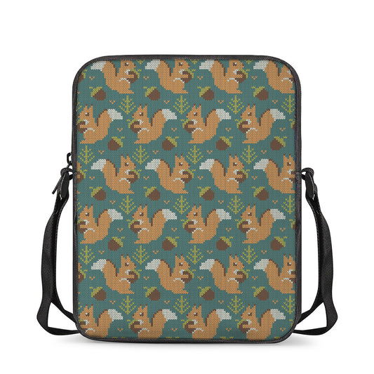 Squirrel Knitted Pattern Print Rectangular Crossbody Bag