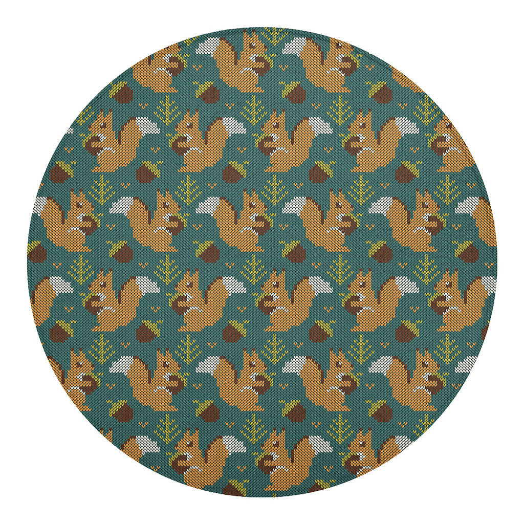 Squirrel Knitted Pattern Print Round Blanket