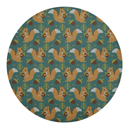 Squirrel Knitted Pattern Print Round Blanket