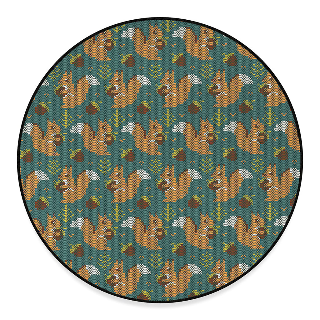 Squirrel Knitted Pattern Print Round Floor Mat