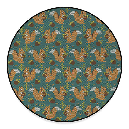 Squirrel Knitted Pattern Print Round Floor Mat