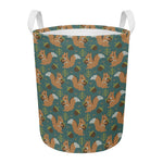 Squirrel Knitted Pattern Print Round Laundry Basket