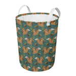 Squirrel Knitted Pattern Print Round Laundry Basket