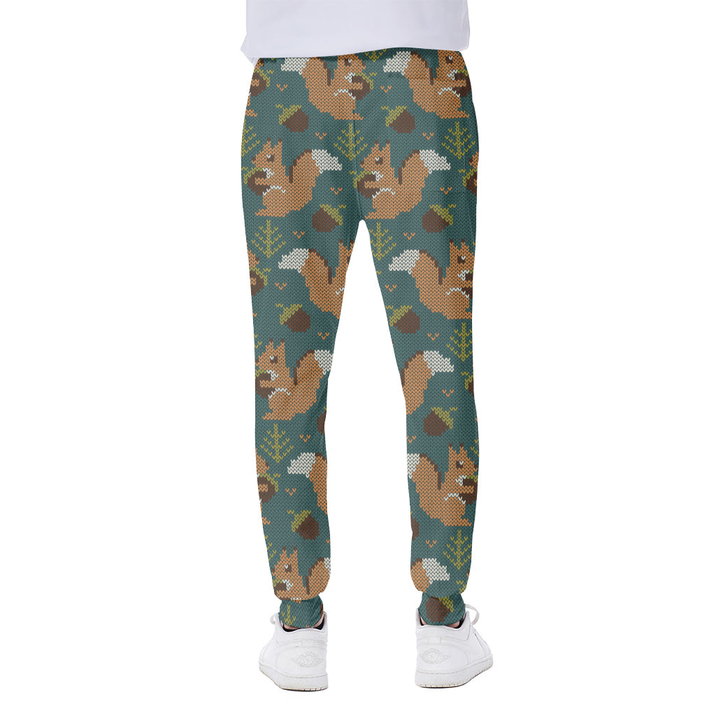 Squirrel Knitted Pattern Print Scuba Joggers
