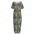 Squirrel Knitted Pattern Print Short Sleeve Long Nightdress