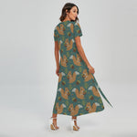 Squirrel Knitted Pattern Print Short Sleeve Maxi Dress