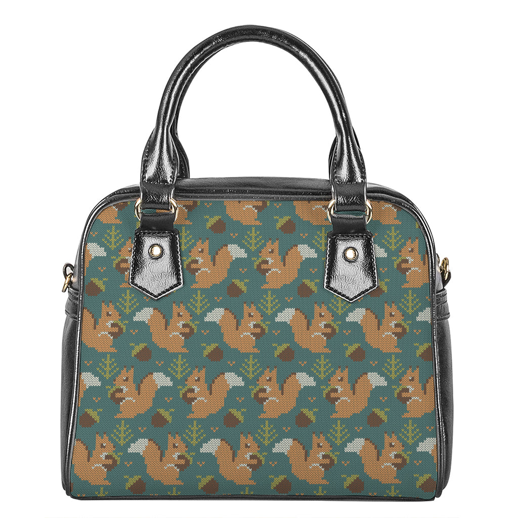 Squirrel Knitted Pattern Print Shoulder Handbag