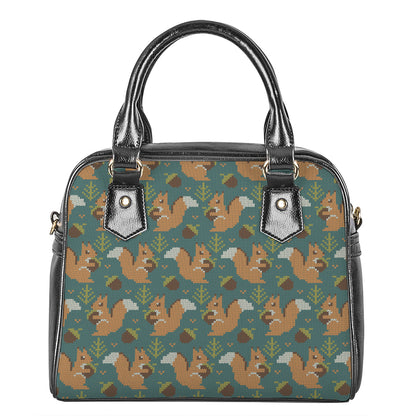 Squirrel Knitted Pattern Print Shoulder Handbag