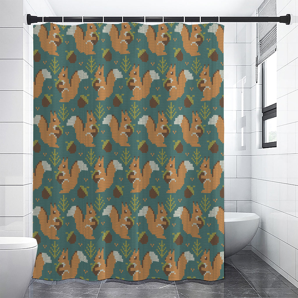 Squirrel Knitted Pattern Print Shower Curtain