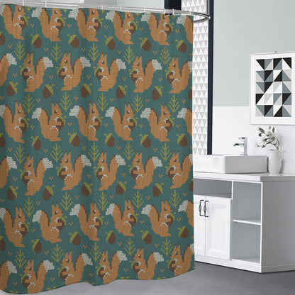 Squirrel Knitted Pattern Print Shower Curtain