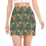 Squirrel Knitted Pattern Print Side Slit Mini Skirt