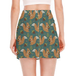 Squirrel Knitted Pattern Print Side Slit Mini Skirt