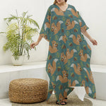 Squirrel Knitted Pattern Print Silk V-Neck Kaftan Dress
