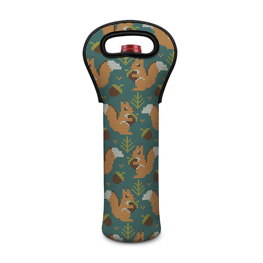 Squirrel Knitted Pattern Print Single Neoprene Wine Tote