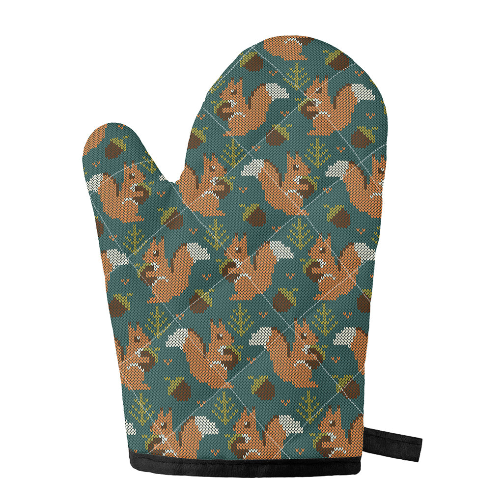 Squirrel Knitted Pattern Print Single Oven Mitt
