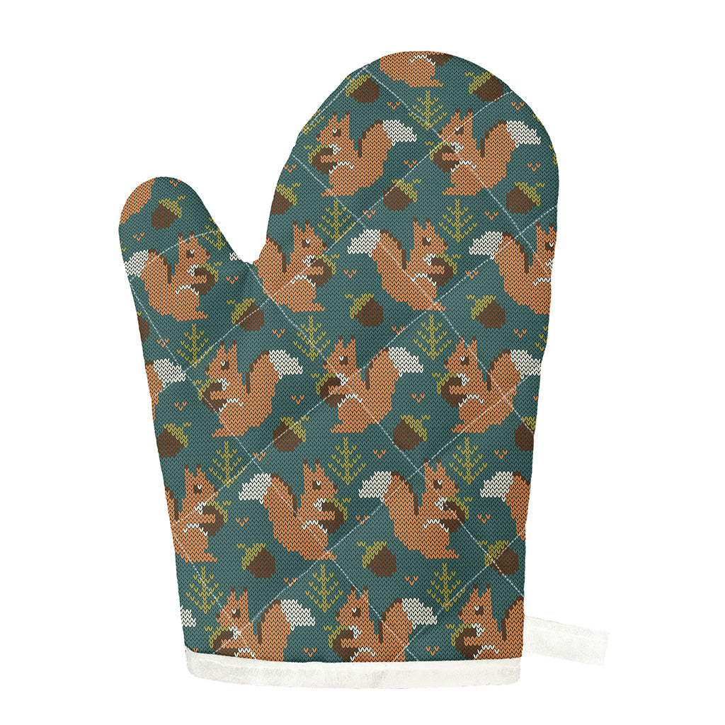 Squirrel Knitted Pattern Print Single Oven Mitt