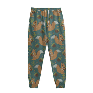 Squirrel Knitted Pattern Print Sweatpants