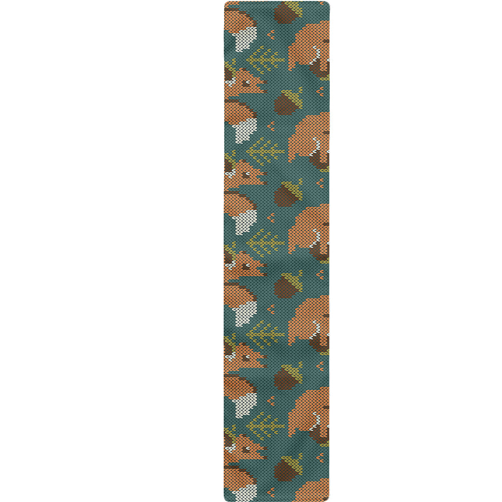 Squirrel Knitted Pattern Print Table Runner