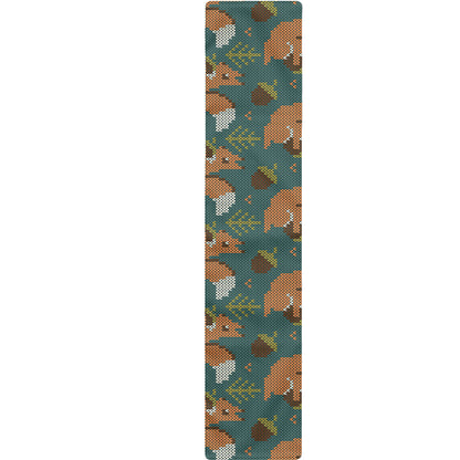 Squirrel Knitted Pattern Print Table Runner