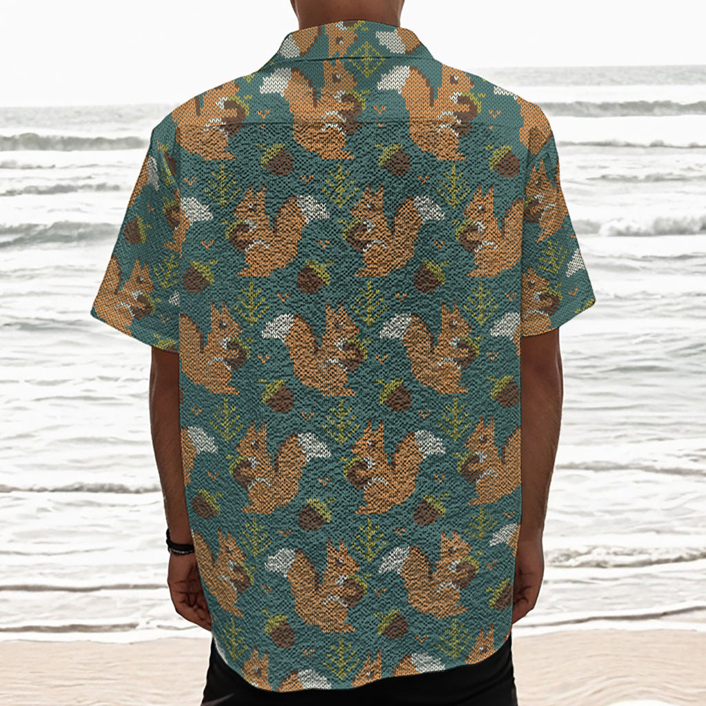 Squirrel Knitted Pattern Print Textured Short Sleeve Shirt