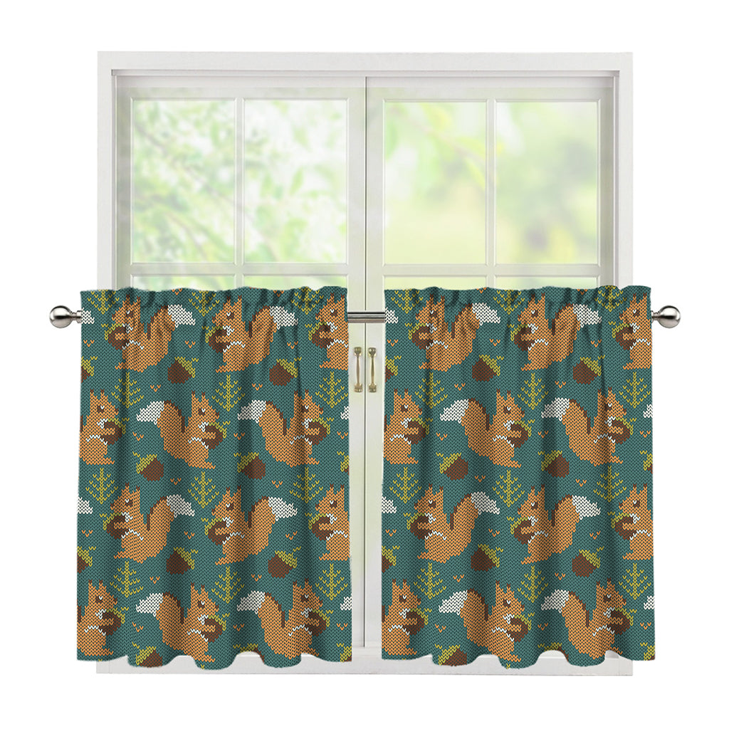 Squirrel Knitted Pattern Print Tier Curtains