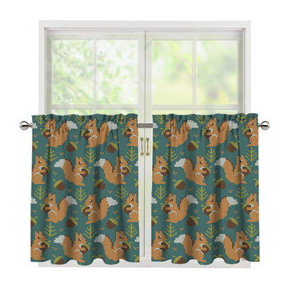 Squirrel Knitted Pattern Print Tier Curtains