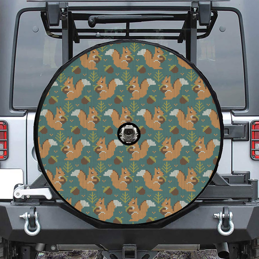 Squirrel Knitted Pattern Print Tire Cover With Camera Hole