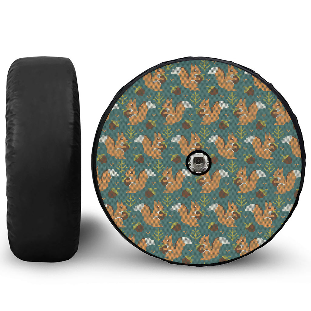 Squirrel Knitted Pattern Print Tire Cover With Camera Hole