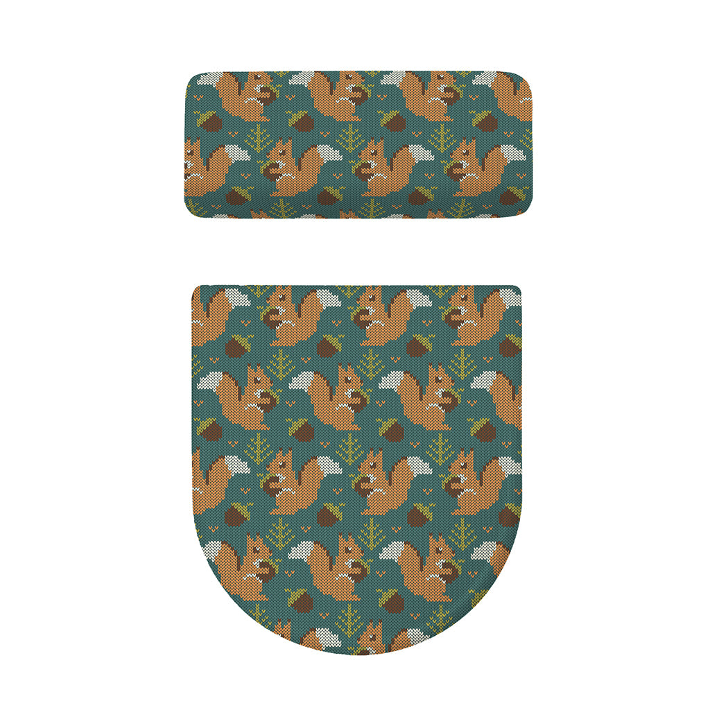 Squirrel Knitted Pattern Print Toilet Lid And Tank Cover Set