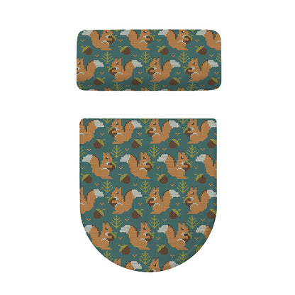 Squirrel Knitted Pattern Print Toilet Lid And Tank Cover Set