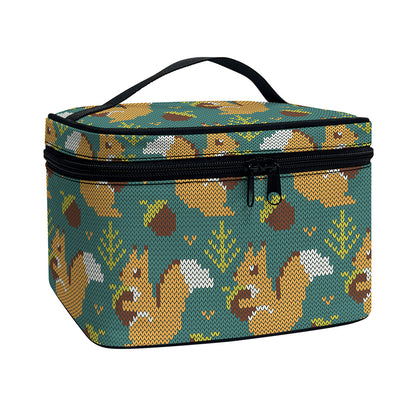 Squirrel Knitted Pattern Print Travel Makeup Bag
